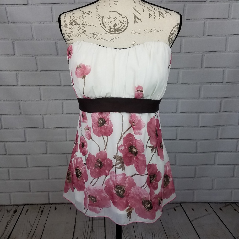 Studio Y Strapless Ivory Roses Top